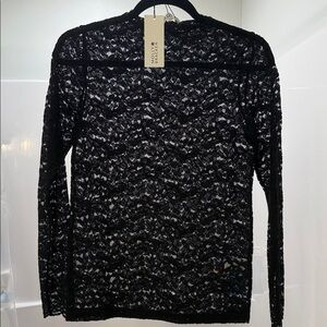 Molly Bracken Black Floral Lace Long-Sleeve Top